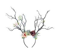 YYDSTYLE Deer Antler Flower Crown Headbands Halloween Chritmas Long Antler Flower Branches Headband Props Horns Headpieces Hair Band Goddess Headdress Headwear (Navy blue, One Size)