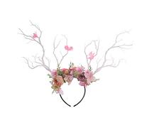 YYDSTYLE Deer Antler Flower Crown Headbands Halloween Chritmas Long Antler Flower Branches Headband Props Horns Headpieces Hair Band Goddess Headdress Headwear (White, One Size)