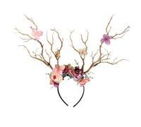 YYDSTYLE Deer Antler Flower Crown Headbands Halloween Chritmas Long Antler Flower Branches Headband Props Horns Headpieces Hair Band Goddess Headdress Headwear (Brown, One Size)