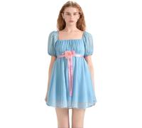 YYDSTYLE Halloween Creepy Grady Twins Costume for Women Blue Babydoll Dress The Shining Twins Costume Halloween (Blue, S)