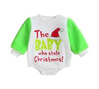 YYDSTYLE Infant Baby Christmas Sweatshirt Jumpsuit Letter Print Round Neck Fuzzy Long Sleeve Romper Green Monster Costume Grinch Costume (White, 3-6 Months)