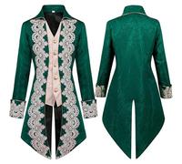 YYDSTYLE Men Steampunk Medieval Tailcoat Jacket, Embroidery Vintage Gothic Halloween Costumes, Victorian Frock Coat Uniform (Green, S)