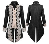 YYDSTYLE Men Steampunk Medieval Tailcoat Jacket, Embroidery Vintage Gothic Halloween Costumes, Victorian Frock Coat Uniform (Black, M)