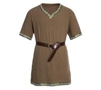 YYDSTYLE Mens Medieval Costume Renaissance Templar Tunic Scottish Costume Viking Knight Pirate Vintage Warrior Halloween Cosplay Party Tops (Coffee, S)