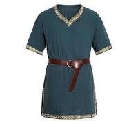 YYDSTYLE Mens Medieval Costume Renaissance Templar Tunic Scottish Costume Viking Knight Pirate Vintage Warrior Halloween Cosplay Party Tops (Navy Blue, L)