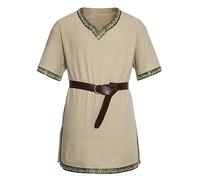 YYDSTYLE Mens Medieval Costume Renaissance Templar Tunic Scottish Costume Viking Knight Pirate Vintage Warrior Halloween Cosplay Party Tops (Khaki, L)