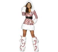 YYDSTYLE Mrs Claus Costume for Women 3PCS Adult Miss Clause Santa Dress Plus Size Christmas Outfit Belt + Leg Warmers Christmas Costume (Red, L)