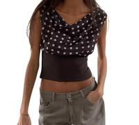 YYDSTYLE Polka Dot Off Shoulder Tops for Women Backless Tie Slim Waist Sleeveless Shirts Y2K Going Out Crop Tank Top (Chocolate, M)