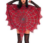 YYDSTYLE Spider Costume Adult Woman, Halloween Poncho Costume, Spider Web Dress Poncho (Red, One Size)