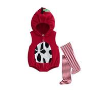 YYDSTYLE Toddler Baby Apple Costume Sleeveless Hooded Jumpsuit with Striped Stockings Halloween Cosplay Clothes (Red, 6-12 Months)