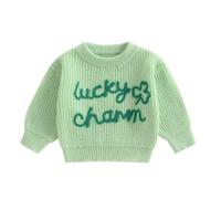 YYDSTYLE Toddler Baby Girl St Patricks Day Outfit Lucky Clover Long Sleeve Knit Sweater Pullover Sweatshirt Infant Spring Clothes (Green, 0-3 Months)
