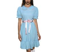 YYDSTYLE Women Girls Blue Twin Dress Halloween Costume Creepy Twins Puff Sleeve Short Dress Maid Lolita Dress with Belt (Blue, L)
