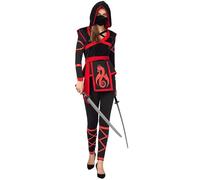 YYDSTYLE Women Halloween Ninja Warrior Costume Festivals Rave Party Role Play Romper Adult Halloween Costume with Facewear and Waist Sash (Black Red, M)