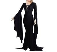YYDSTYLE Women Halloween Vampire Costume Cut-out Lacing Bodycon Gothic Floor Dress Cosplay Outfits Women Halloween Costume Pugsley Costume off Shoulder Party Dress (Black, XL)
