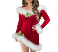 YYDSTYLE Women's Mrs. Claus Santa Costume Hoodie Christmas Dress Long Sleeve Plush Trim Mini Hooded Dress Sexy Lady Cosplay Suit Nightwear (Red, L)