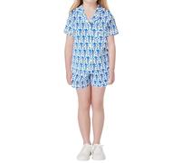 YYDSTYLE Womens Pajamas Set Cute Lovely Monkey Print Short Sleeve Button Down Tops Shorts Doop Y2k Silk Satin Animal Pjs (Blue Girls, 8 Years)