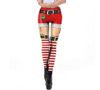 YYDSTYLE Women's Satan Cluas Ugly Christmas Xmas Leggings Funny Costume Tights High Waisted Yoga Pants Snowflake Reindeer Print Legging Tights (White, M)