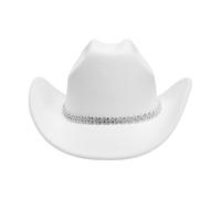 YYDSTYLE Women's Shiny Cowgirl Hat Wide Brim Rhinestone Western Jazz Hat Themed Party Cap (White, ONE SIZE)