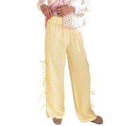YYDSTYLE Y2K Gingham Pants for Women Bow Tie Side Slit Wide Leg Lounge Bottom Plaid Checkered Loose Fit Going Out Pants (Yellow, M)