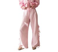 YYDSTYLE Y2K Gingham Pants for Women Bow Tie Side Slit Wide Leg Lounge Bottom Plaid Checkered Loose Fit Going Out Pants (Pink, M)