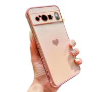 YYDSUNY for Google Pixel 8 Pro Case 6.7" Cute Love Heart Iridescent Gradient Holographic Luxury Plating Raised Camera Protection Cover Shockproof Bumper Soft Silicone Phone Case for Women (Pink)