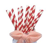 YYECO Red and White Paper Drinking Straws - 100 Pack Eco Friendly Recyclable Red Striped Paper Straws, Great for Drinking Cocktail Wedding Party - 7.75'' Size