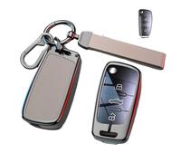 YYEFNMAZ Zine Alloy Leather Car Key Case Cover Shell Protector Compatible for Audi A1 A3 8P A4 A5 A6 C7 A7 S3 S7 S8 R8 Q2 Q3 Q5 Q7 Q8 SQ5 TT RS3 RS6 Black Accessories(A-gun grey ring)