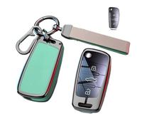 YYEFNMAZ Zine Alloy Leather Car Key Case Cover Shell Protector Compatible for Audi A1 A3 8P A4 A5 A6 C7 A7 S3 S7 S8 R8 Q2 Q3 Q5 Q7 Q8 SQ5 TT RS3 RS6 Black Accessories(A-gun green ring)