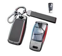 YYEFNMAZ Zine Alloy Leather Car Key Case Cover Shell Protector Compatible for Audi A4 A5 A6 8S 8W Q5 Q7 4M S4 S5 S7 TT TTS TFSI RS B9 2016 2017 2018 Accessories(B-gun black ring)