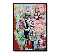 YYFARTFQ 1 Piece Banksy Graffiti Painting Wall Art Banksy Canvas Print Colorful Living Room Little Boy and Girl Street Painting Modern Abstract Street Art Home Decor Unframed…