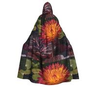 YYHHAOFA A Blooming Water Lily Pattern Halloween Adult Hooded Cape Men'S And Women'S Clothing Mantle Role-Playing