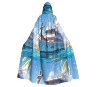 YYHHAOFA A Donkey On A Yacht Printing Halloween Adult Hooded Cape Cloak No Zipper, Comfortable For Costume Parties