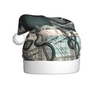 YYHHAOFA Adult plush Christmas hat Octopus and boat Picture with soft touch for holiday parties and dances suitable for men and women