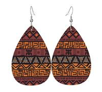 YYHHAOFA African Mud Cloth Tribal Prints Teardrop Leather Earrings - Lightweight Dangles with Silver-Plated Hooks, Vivid Color & Rust-Resistant Design for Parties & Gifts