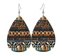 YYHHAOFA African Tribal Ethnic Texture Prints Teardrop Leather Earrings - Lightweight Dangles with Silver-Plated Hooks, Vivid Color & Rust-Resistant Design for Parties & Gifts