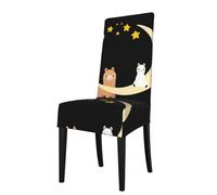 YYHHAOFA Alpaca on the moon Printed dining chair cover is easy to disassemble and made of high resilience fabric that is wear-resistant