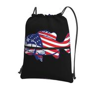 YYHHAOFA American Flag Patriotic Fishing Prints Drawstring Zipper Backpack - Lightweight Gym Throw Bag with Water-Resistant Fabric & Multiple Pockets for Travel & Sports