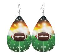YYHHAOFA American Football Ball On Grass Sports Prints Teardrop Leather Earrings - Lightweight Dangles with Silver-Plated Hooks, Vivid Color & Rust-Resistant Design for Parties & Gifts