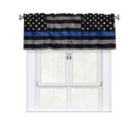 YYHHAOFA American Thin Blue Line Flag Prints 54x18in Curtain Valance - Durable Peach Skin Polyester Kitchen Layer with Light Filtering Floral & 3" Rod Pocket
