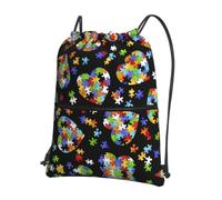 YYHHAOFA Autism Awareness Puzzle Pieces Heart Prints Drawstring Zipper Backpack - Durable, Lightweight Water-Resistant Gym Bag for Travel, Sports & Everyday Carry