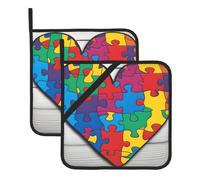 YYHHAOFA Autism Awareness Puzzle Pieces Heart Prints Square Insulated Pot Holder Set of 2 8x8 in for Kitchen lids, Microwave ovens, Outdoor barbecues