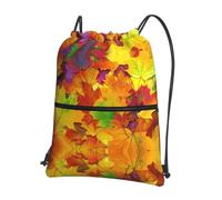 YYHHAOFA Autumn Leaves of Maple Prints Drawstring Zipper Backpack - Lightweight Water-Resistant Gym Duffel Bag with Pocket for Travel Sports Yoga