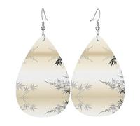 YYHHAOFA Bamboo and Cherry blossoms Tree Zen Prints Drip Earrings - Stylish Faux Leather Drops with 925 Sterling Silver Hooks - Hypoallergenic & Long-Lasting