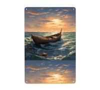 YYHHAOFA Bamboo raft on the sea Prints Tin decorative painting 8x12in Made of tinplate, wear-resistant and durable