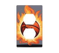 YYHHAOFA Basketball On Fire Pattern Double Socket Wall Panel Electrical Socket Cover Plate Shatter Decoration Durable 4.5x2.76in