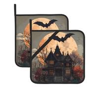 YYHHAOFA Bats and Haunted Houses Printed Square Insulated Pot Holder Set of 2 8x8 in for Kitchen Heat Uncovering and Serving Dishes