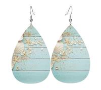 YYHHAOFA Beach Shell Sea Collection Vintage Boho Prints Teardrop Leather Earrings - Lightweight Dangles with Silver-Plated Hooks, Vivid Color & Rust-Resistant Design for Parties & Gifts