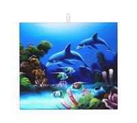 YYHHAOFA Beautiful Underwater World Dolphins Coral Prints Kitchen Drying Mat - Absorbent Dish Throw for Countertops, Non-Slip Quick-Dry Layer with Stylish Prints