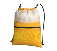 YYHHAOFA Beer foam Prints Drawstring Zipper Backpack - Lightweight Gym Bag with Water-Resistant Fabric, Convenient Front Pocket & Adjustable Straps for Travel