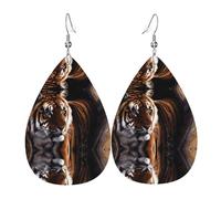 YYHHAOFA Bengal Tiger Prints Teardrop Leather Earrings - Lightweight Dangles with Silver-Plated Hooks, Vivid Color & Rust-Resistant Design for Parties & Gifts
